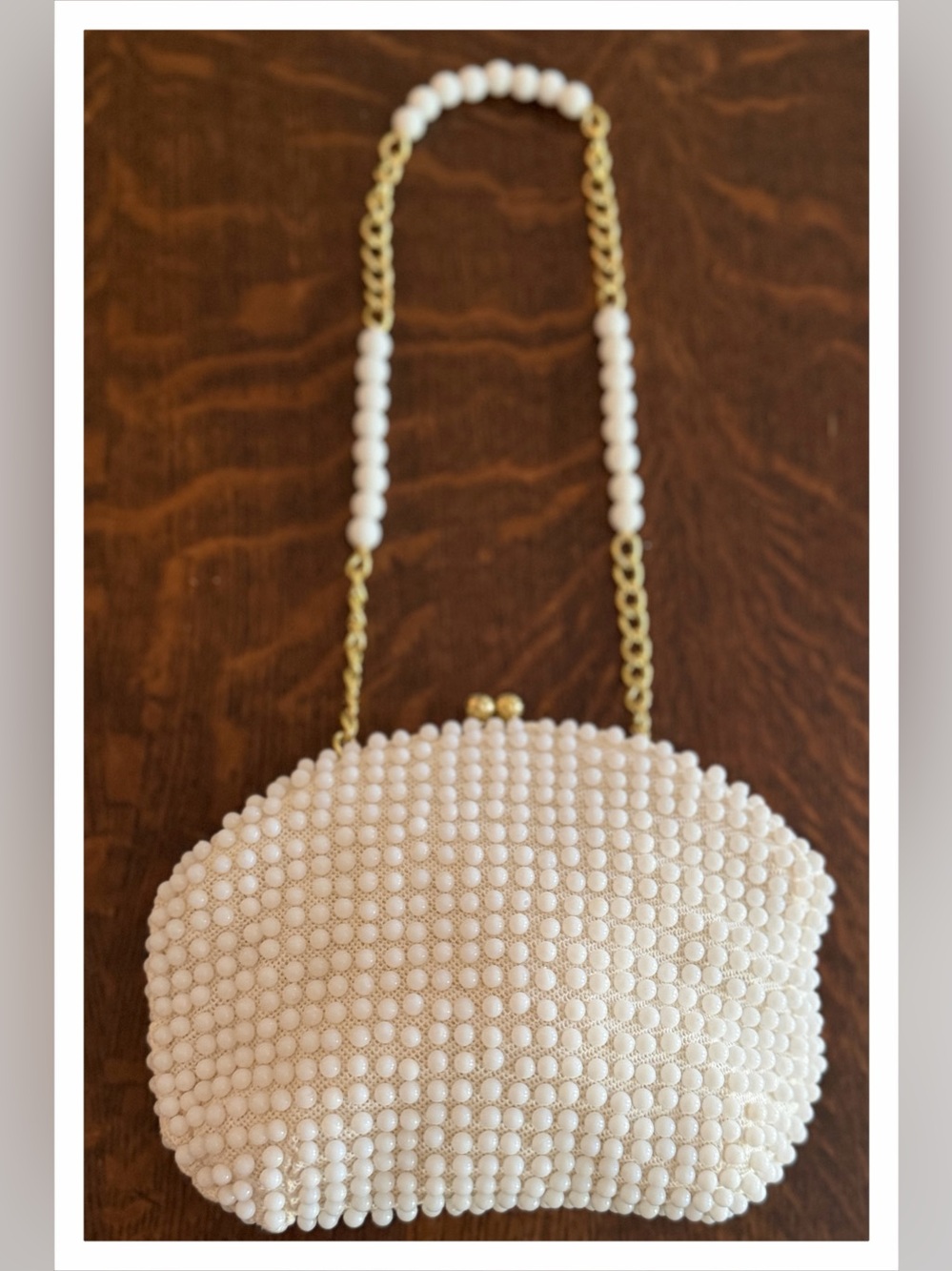 John Wind White Beaded Pearl-Style Evening Bag